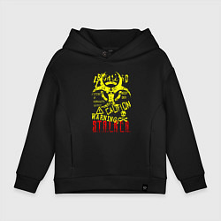 Толстовка оверсайз детская Stalker warning, цвет: черный