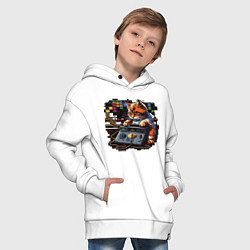 Толстовка оверсайз детская Пиксельный котик RJ, цвет: белый — фото 2