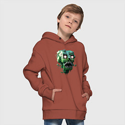 Толстовка оверсайз детская Голова робота в пикселях, цвет: кирпичный — фото 2