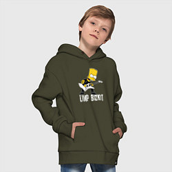 Толстовка оверсайз детская Limp Bizkit Барт Симпсон рокер, цвет: хаки — фото 2