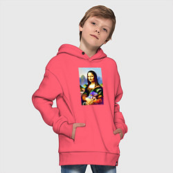 Толстовка оверсайз детская Mona Lisa with baby dragon, цвет: коралловый — фото 2