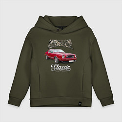 Толстовка оверсайз детская Маслкар Ford Mustang, цвет: хаки