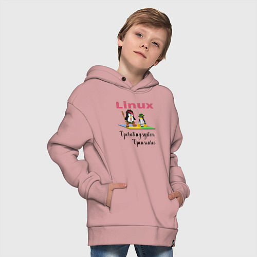 Детское худи оверсайз Линукс пингвин система / Пыльно-розовый – фото 4