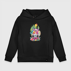 Детское худи оверсайз Розовая коала с бумбоксом и тропическими листьями