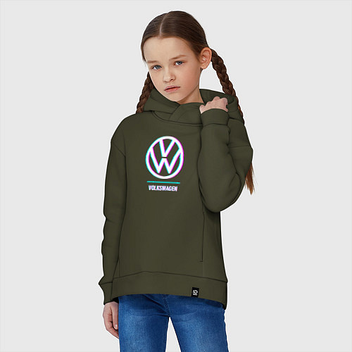 Детское худи оверсайз Значок Volkswagen в стиле glitch / Хаки – фото 3