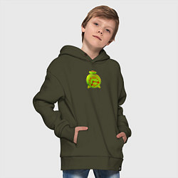 Толстовка оверсайз детская Веселый зеленый будильник, цвет: хаки — фото 2