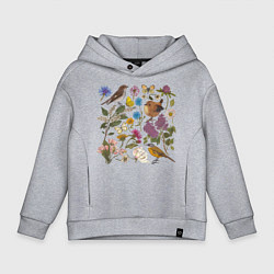 Толстовка оверсайз детская Цветение и птички, цвет: меланж
