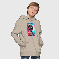 Толстовка оверсайз детская Кисуля в модной куртке - нейросеть, цвет: миндальный — фото 2