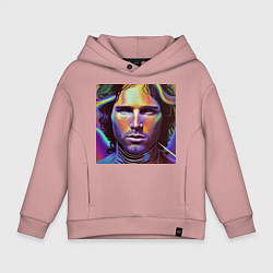 Толстовка оверсайз детская Jim Morrison neon portrait art, цвет: пыльно-розовый