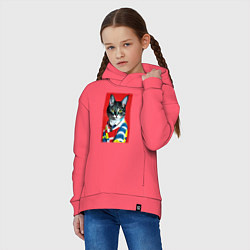 Толстовка оверсайз детская Кисуля в модном полувере - поп-арт, цвет: коралловый — фото 2