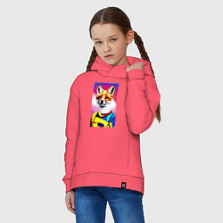 Толстовка оверсайз детская Fox - pop art - fashionista, цвет: коралловый — фото 2