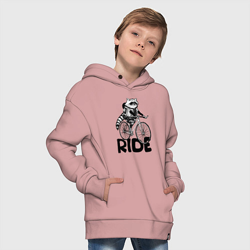 Детское худи оверсайз Raccoon ride / Пыльно-розовый – фото 4