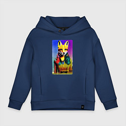 Толстовка оверсайз детская Fox girl - fashionista - pop art, цвет: тёмно-синий