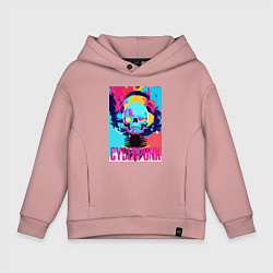 Толстовка оверсайз детская Cool skull - cyberpunk - pop art, цвет: пыльно-розовый