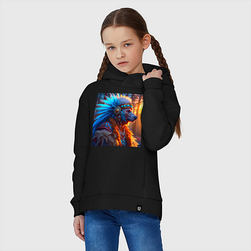 Детское худи оверсайз Медведь-индеец от нейросети / Черный – фото 3