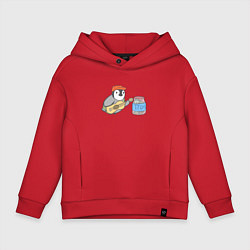 Толстовка оверсайз детская Воробей гитарист собирает донаты, цвет: красный