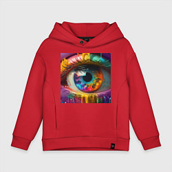 Толстовка оверсайз детская Разноцветный глаз и краска, цвет: красный