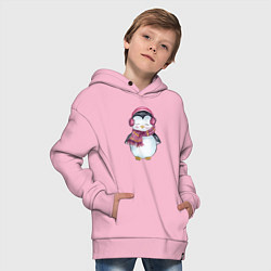 Толстовка оверсайз детская Милый пингвин в наушниках, цвет: светло-розовый — фото 2