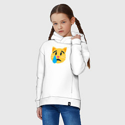 Толстовка оверсайз детская Жёлтый котик грустит, цвет: белый — фото 2