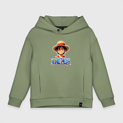 Толстовка оверсайз детская Монки д Луффи one piece, цвет: авокадо