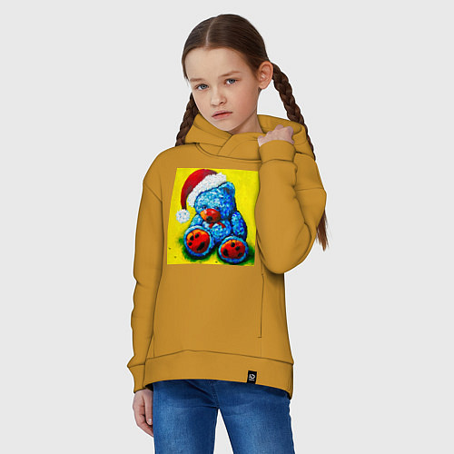 Детское худи оверсайз Плюшевый синий Санта мишка / Горчичный – фото 3