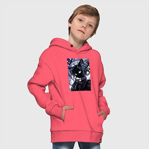 Детское худи оверсайз Кибер кисуля - нейросеть / Коралловый – фото 4