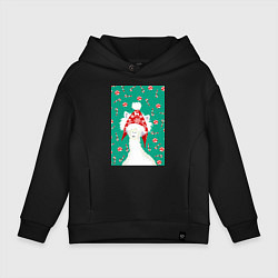 Толстовка оверсайз детская Лама - альпака в ушанке, цвет: черный