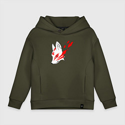 Толстовка оверсайз детская Маска демона Кицунэ, цвет: хаки