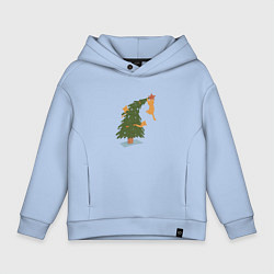 Толстовка оверсайз детская Новогодняя ёлка с котами, цвет: мягкое небо