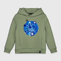 Толстовка оверсайз детская Новогодний шар зимний лес, цвет: авокадо