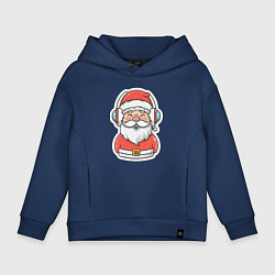 Толстовка оверсайз детская Дед Мороз в наушниках, цвет: тёмно-синий