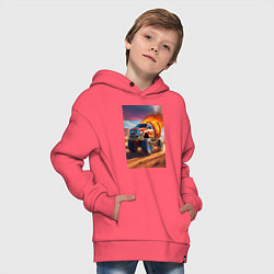 Толстовка оверсайз детская Горящая машина, цвет: коралловый — фото 2