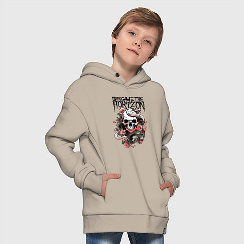 Детское худи оверсайз Bring Me the Horizon - A skull with roses / Миндальный – фото 4
