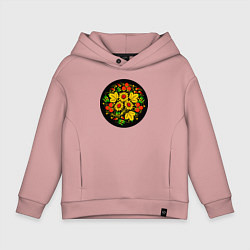 Детское худи оверсайз Хохломская роспись цветы и ягоды в чёрном круге