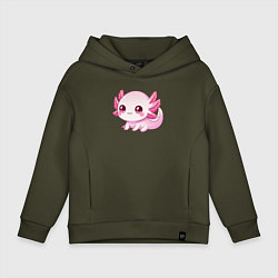 Толстовка оверсайз детская Милый аксолотль, цвет: хаки