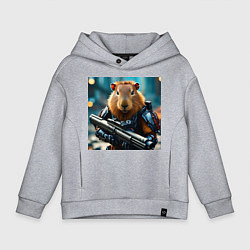 Детское худи оверсайз Мем вооруженная капибара и автомат