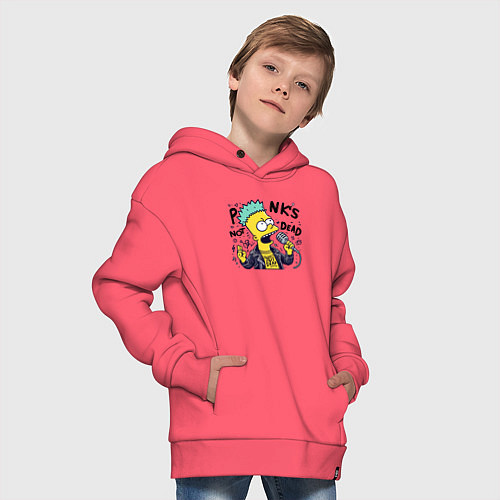 Детское худи оверсайз Bart Simpson - punks not dead / Коралловый – фото 4