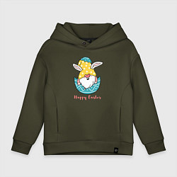 Толстовка оверсайз детская Пасхальный гном с ушками, цвет: хаки