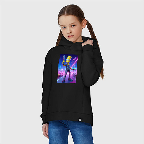 Детское худи оверсайз Cyber Bart - neon glow ai art / Черный – фото 3