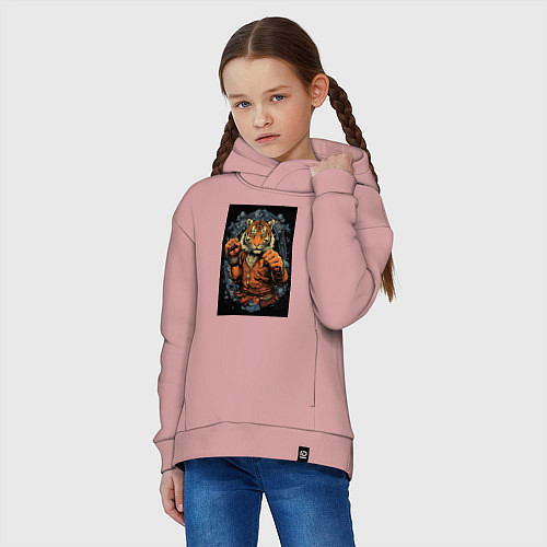Детское худи оверсайз Тигр тайский боксер / Пыльно-розовый – фото 3