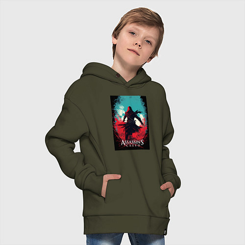 Детское худи оверсайз Assassins creed red blue abstract / Хаки – фото 4