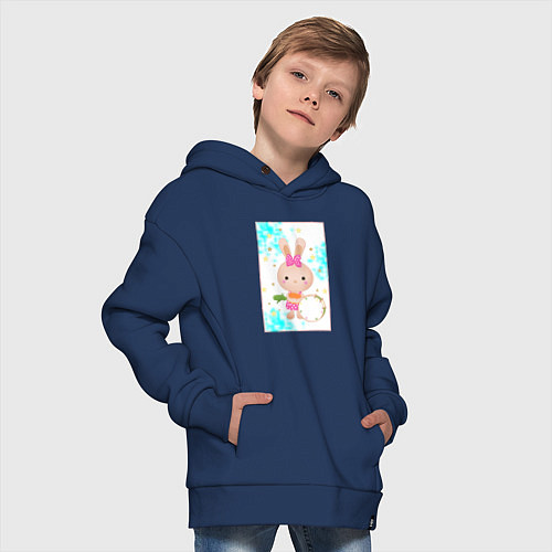 Детское худи оверсайз Милый зайчонок с барабаном / Тёмно-синий – фото 4