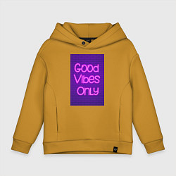 Детское худи оверсайз Неоновая надпись good vibes only и кирпичная стена