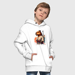 Толстовка оверсайз детская Capybara samurai - ai art fantasy, цвет: белый — фото 2