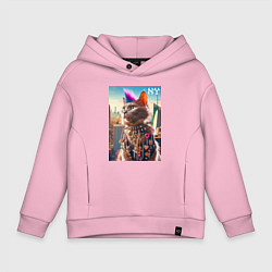 Толстовка оверсайз детская Funny cat punk from New York - ai art, цвет: светло-розовый