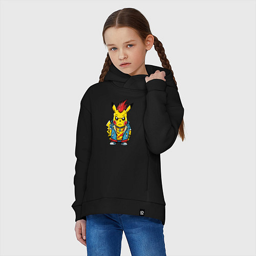 Детское худи оверсайз Пикачу панк с красным ирокезом / Черный – фото 3