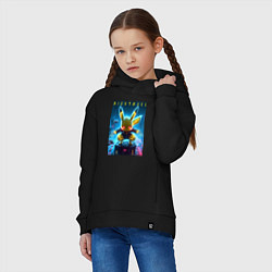 Толстовка оверсайз детская Cyber Pikachu - neon glow ai art, цвет: черный — фото 2