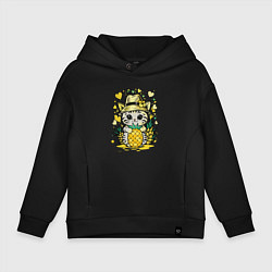 Толстовка оверсайз детская Котик с ананасами, цвет: черный