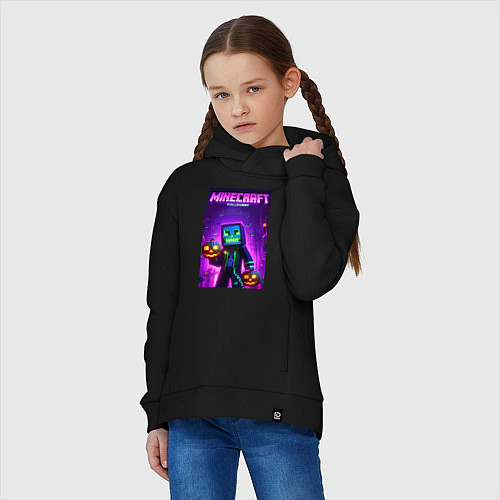 Детское худи оверсайз Minecraft - halloween neon glow / Черный – фото 3
