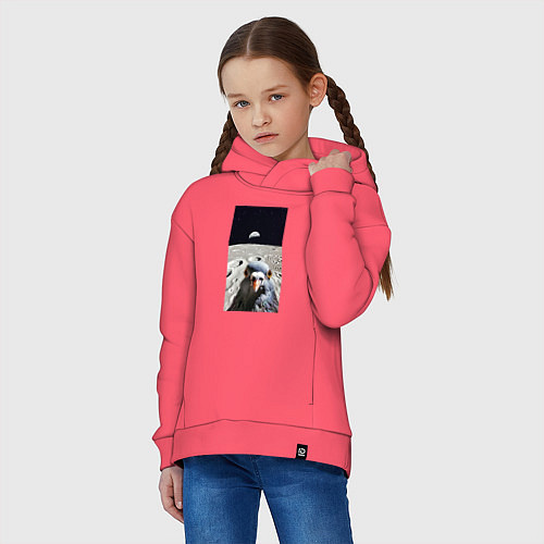 Детское худи оверсайз Голубь на луне делает селфи / Коралловый – фото 3